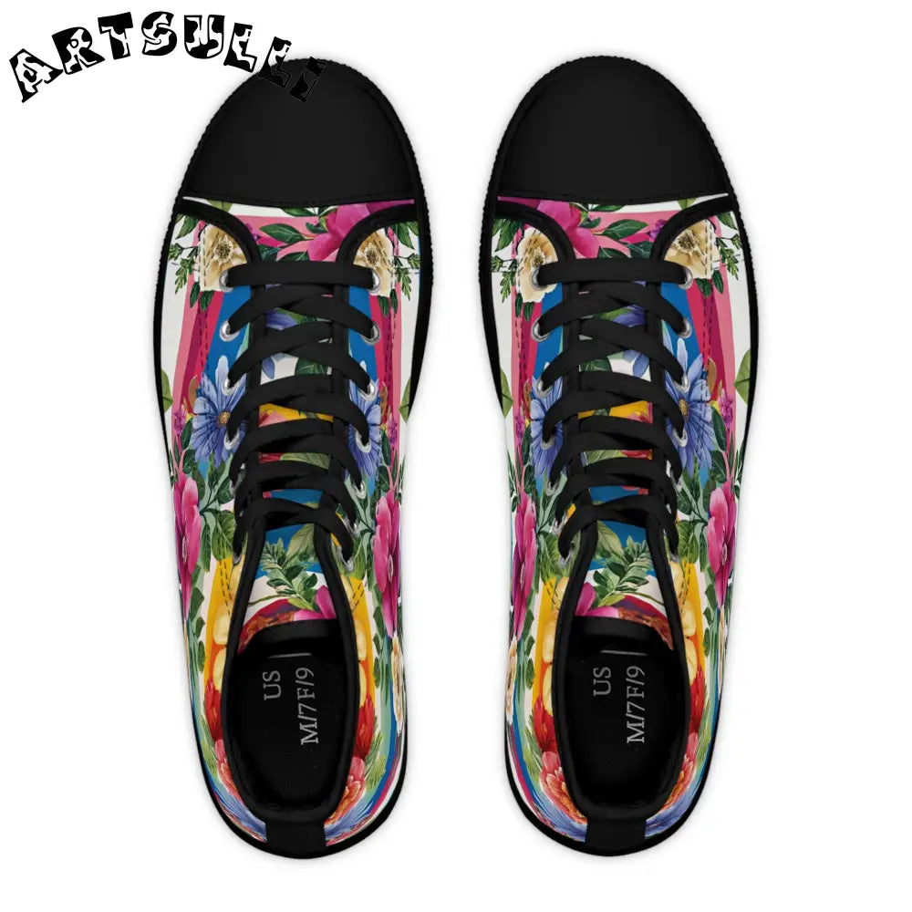 Floral Stripe Canvas High Top Sneakers, Artsulli - Art is Long, Life is Short, Shoes, , , , , , , 