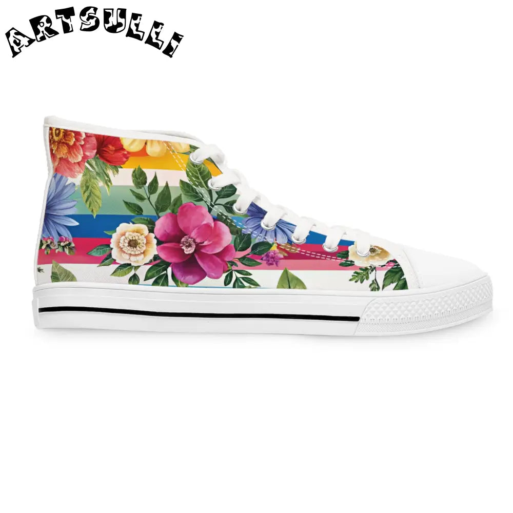 Floral Stripe Canvas High Top Sneakers, Artsulli - Art is Long, Life is Short, Shoes, , , , , , , 