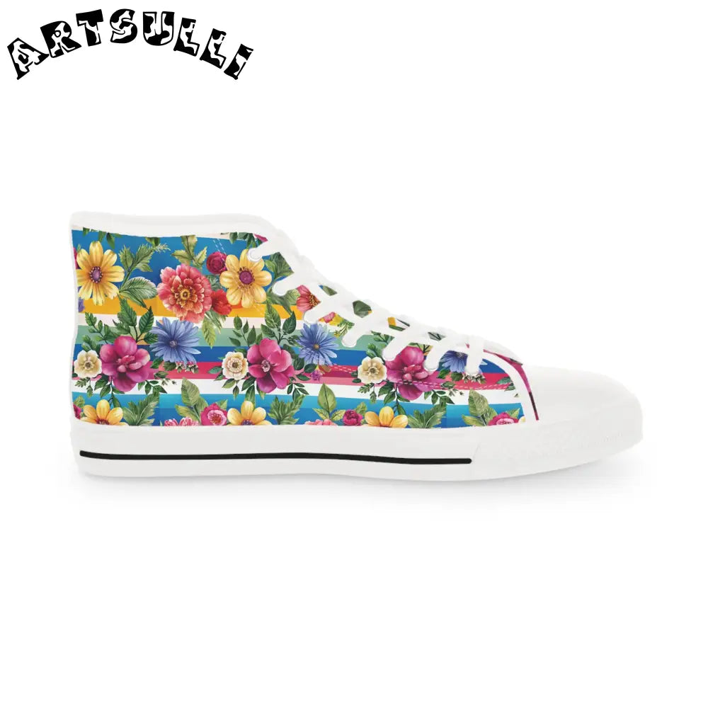Floral Stripe High Top Sneakers, Artsulli - Art is Long, Life is Short, Shoes, , , , , , , 