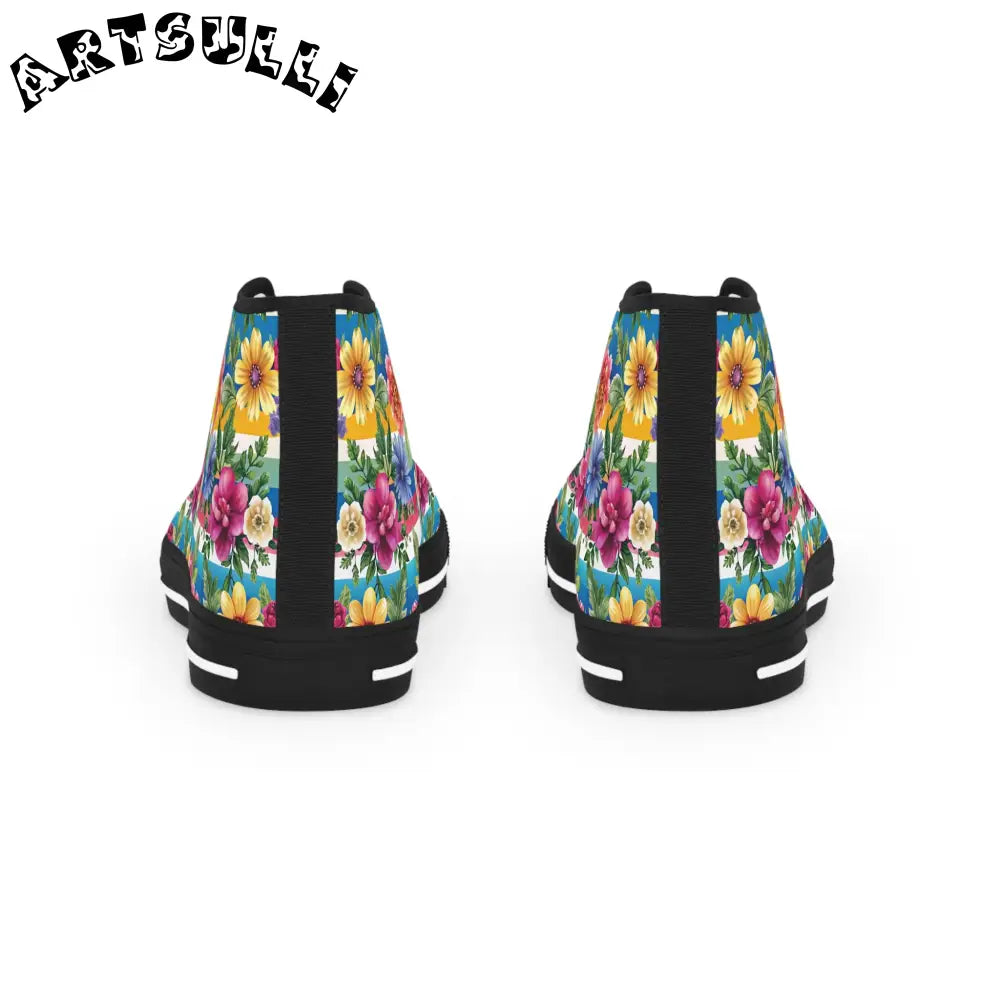Floral Stripe High Top Sneakers, Artsulli - Art is Long, Life is Short, Shoes, , , , , , , 