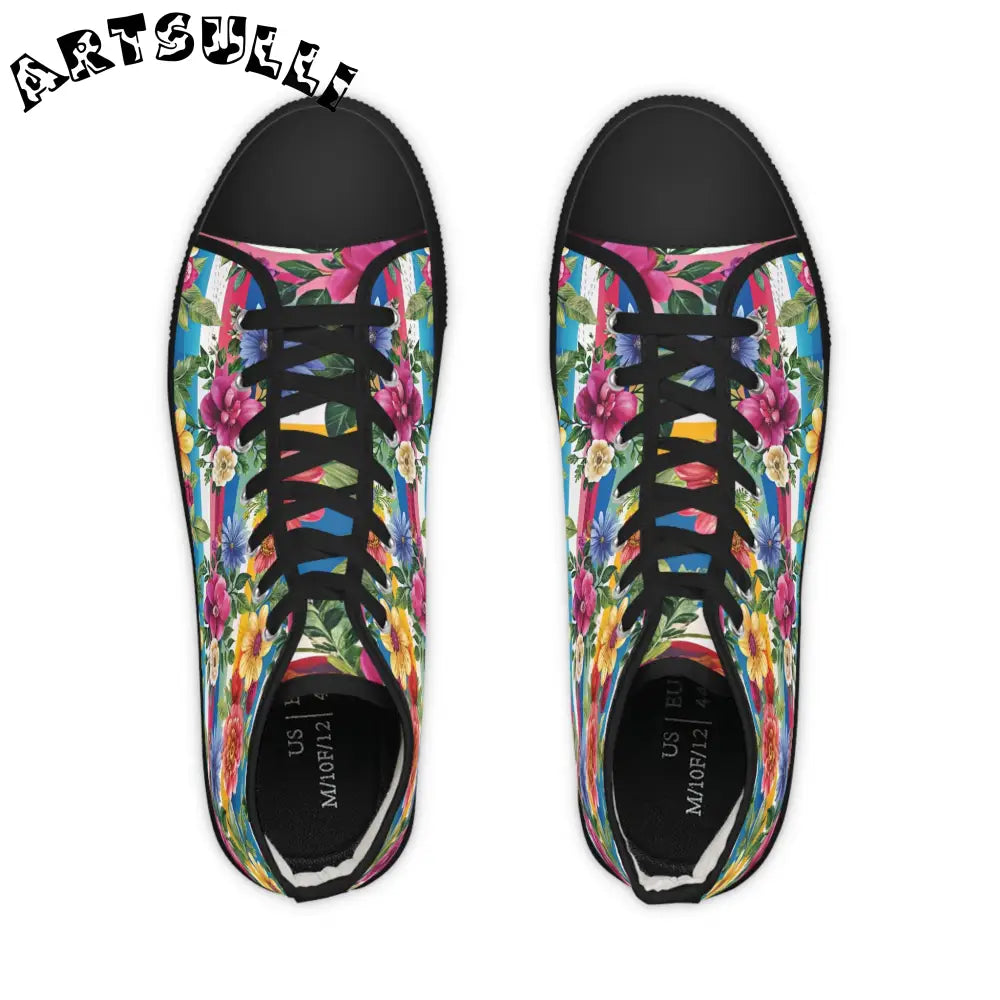 Floral Stripe High Top Sneakers, Artsulli - Art is Long, Life is Short, Shoes, , , , , , , 