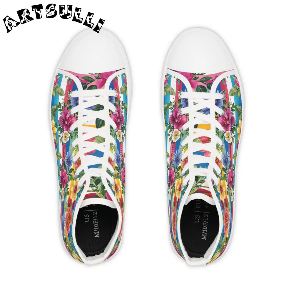 Floral Stripe High Top Sneakers, Artsulli - Art is Long, Life is Short, Shoes, , , , , , , 