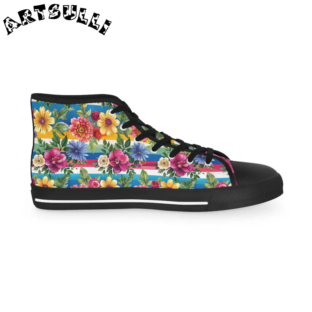 Floral Stripe High Top Sneakers, Artsulli - Art is Long, Life is Short, Shoes, , , , , , , 