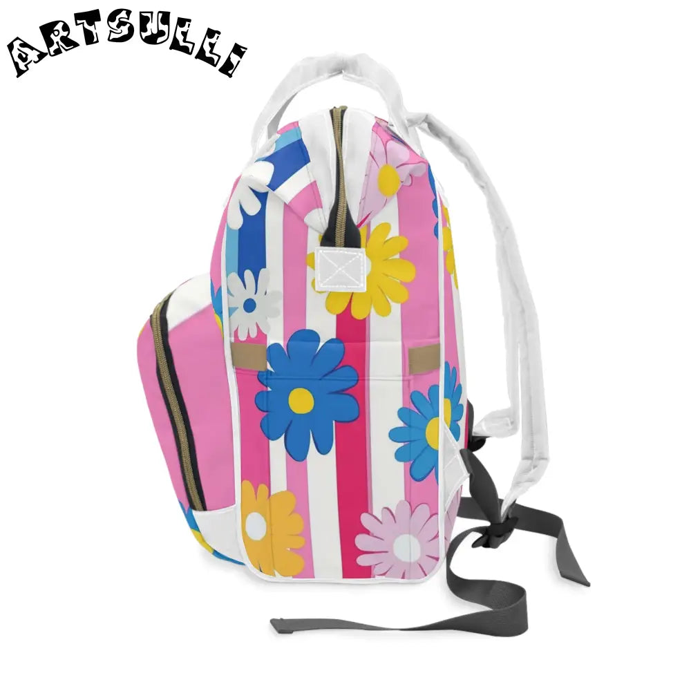 Floral Stripe Multi Purpose Diaper Backpack, Artsulli - Art is Long, Life is Short, Bags, , , , , , , 