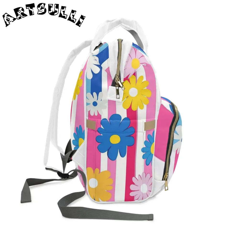 Floral Stripe Multi Purpose Diaper Backpack, Artsulli - Art is Long, Life is Short, Bags, , , , , , , 