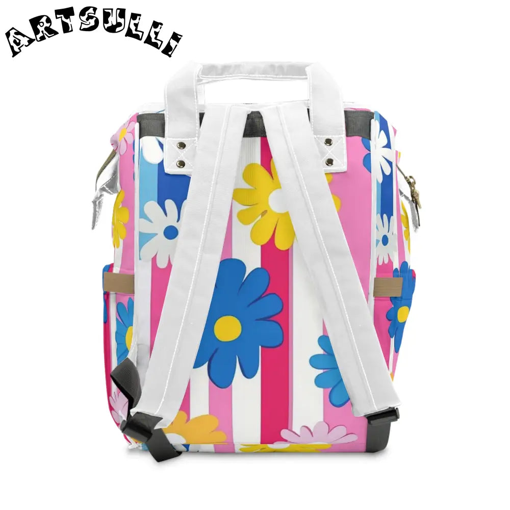 Floral Stripe Multi Purpose Diaper Backpack, Artsulli - Art is Long, Life is Short, Bags, , , , , , , 