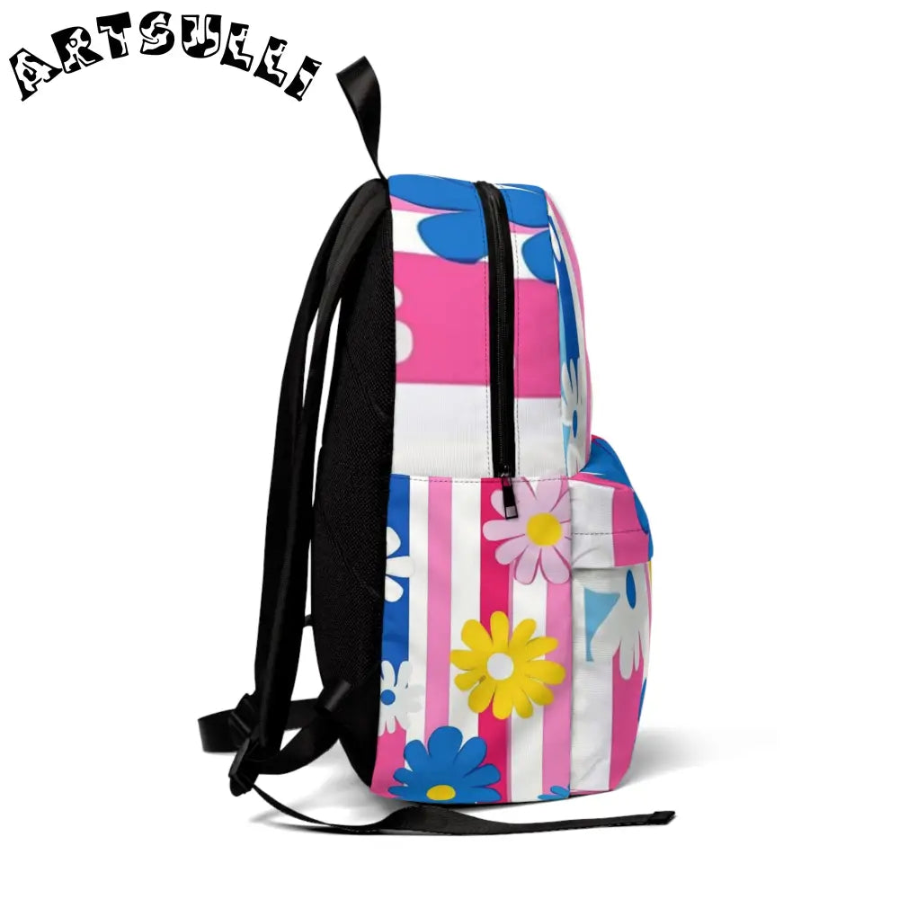Floral Stripe Unisex Classic Backpack for All-Day Comfort, Artsulli - Art is Long, Life is Short, Bags, , , , , , , 