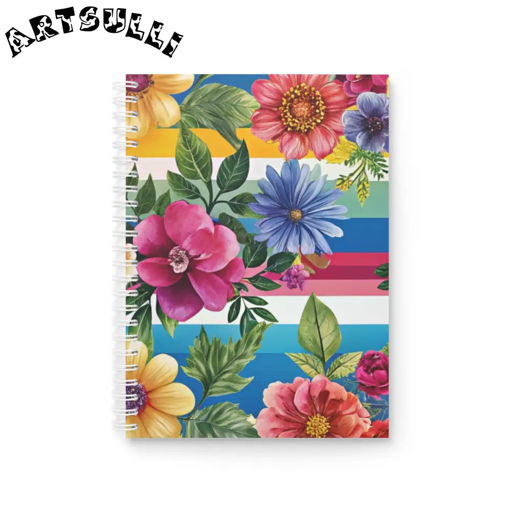 JAKKOUTTHEBXX Floral Stripe Wide-Ruled Spiral Notebook 2025