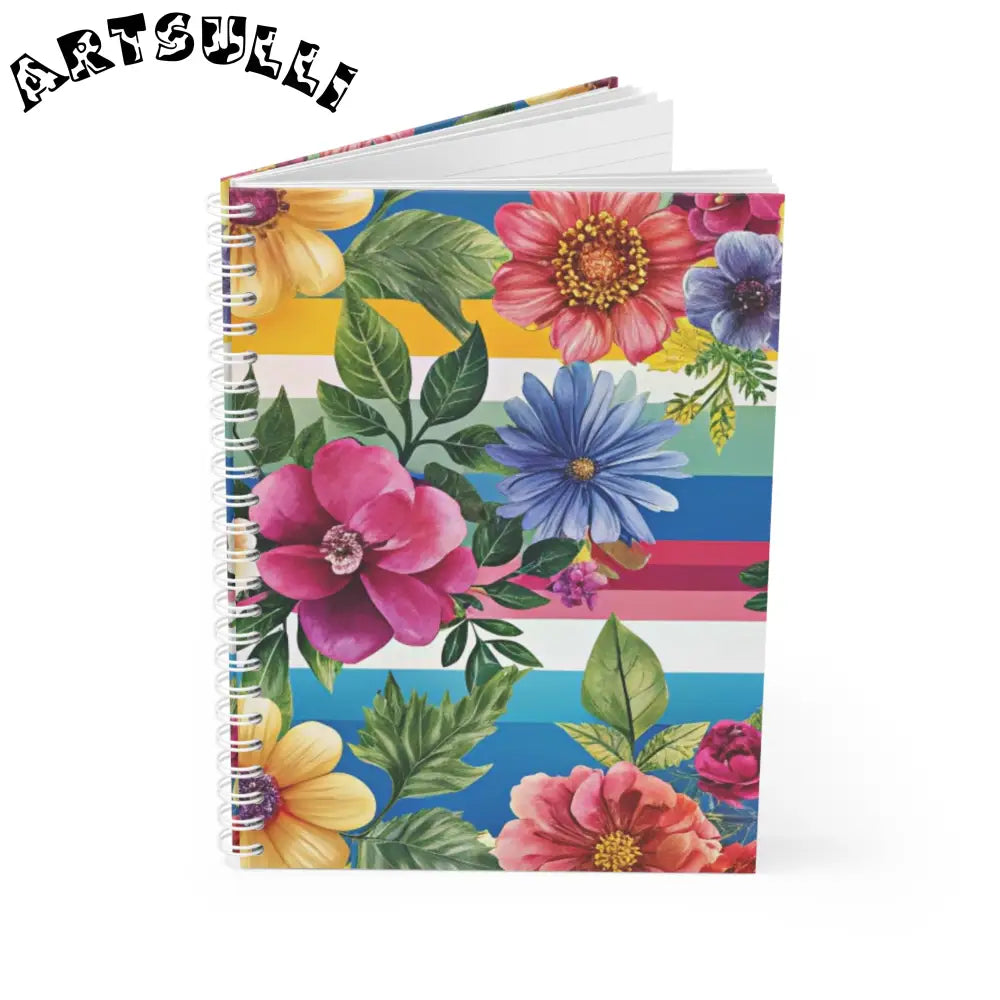 JAKKOUTTHEBXX Floral Stripe Wide-Ruled Spiral Notebook 2025
