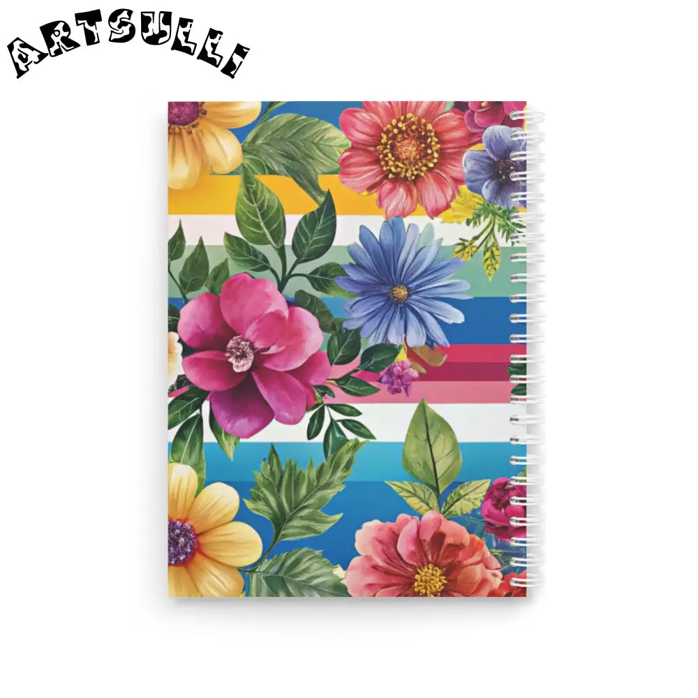 JAKKOUTTHEBXX Floral Stripe Wide-Ruled Spiral Notebook 2025