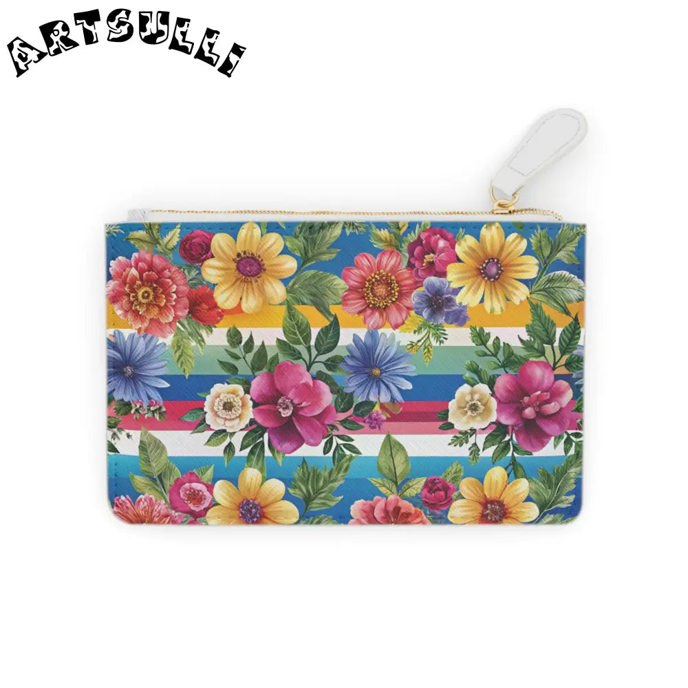 Floral Stripe Zipper Clutch Bag, Artsulli - Art is Long, Life is Short, Bags, Size, 6.3” x 4”, Color, White, , , 21770305935963406796