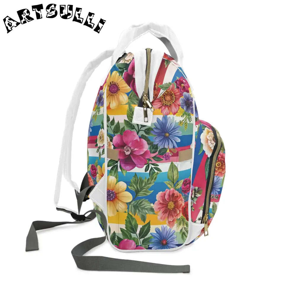Floral Striped Diaper Backpack, Artsulli - Art is Long, Life is Short, Bags, , , , , , , 