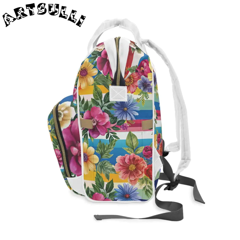 Floral Striped Diaper Backpack, Artsulli - Art is Long, Life is Short, Bags, , , , , , , 