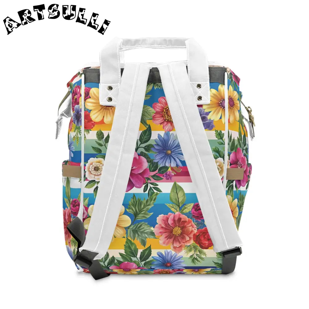 Floral Striped Diaper Backpack, Artsulli - Art is Long, Life is Short, Bags, , , , , , , 