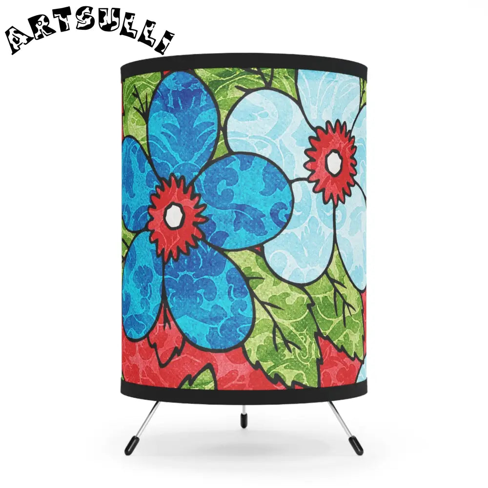 Floral Tripod Lamp with Stained Glass Lamp Shades, Artsulli - Art is Long, Life is Short, Home Decor, Size, One size, Color, Black, , , 16430713522992471920