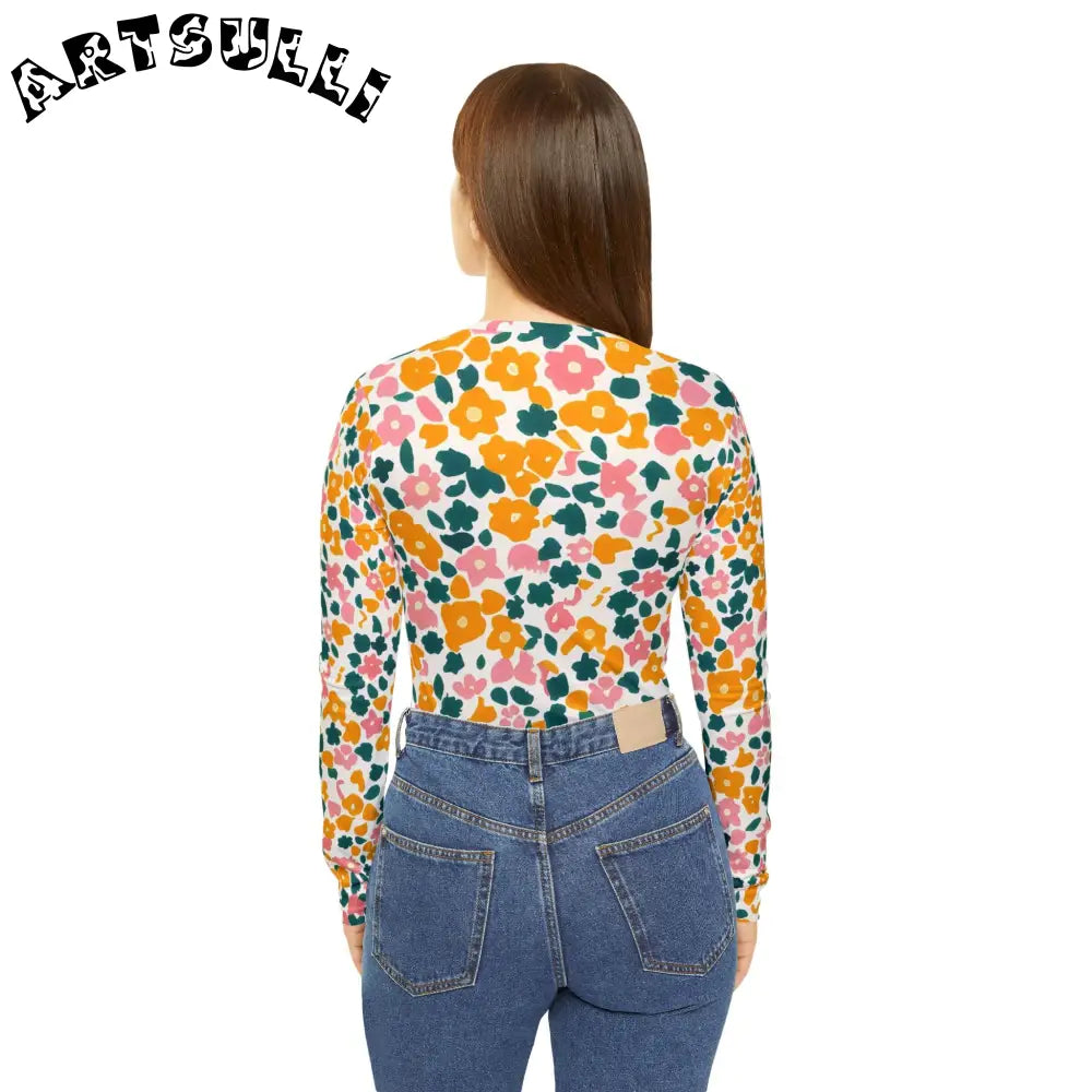 Floral V-Neck Long Sleeve Shirt, Artsulli - Art is Long, Life is Short, All Over Prints, , , , , , , 