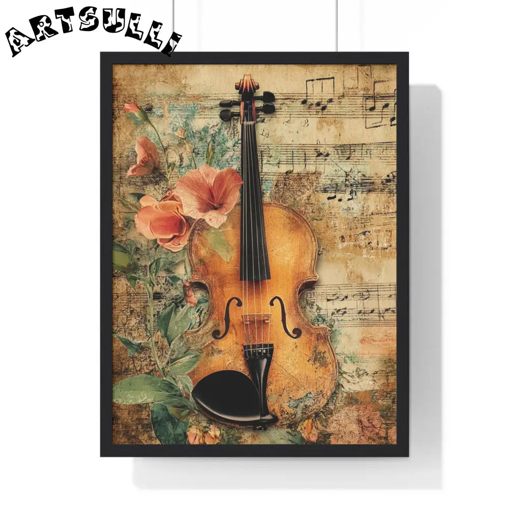 Floral Violin and Sheet Music Framed Print, Artsulli - Art is Long, Life is Short, Poster, Size, 18″ x 24″, Color, Black, , , 13763266007309490970