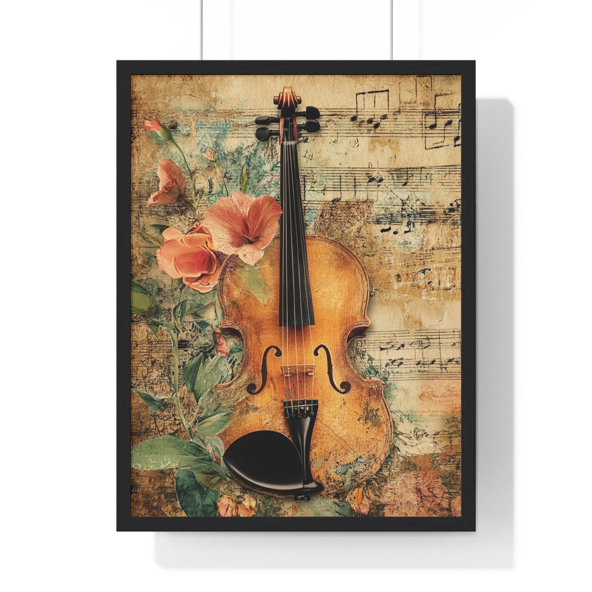 Buy The Best vintage violin floral accents sheet By Artsulli x Color Printify - Floral Violin and Sheet Music Framed Print - 2025