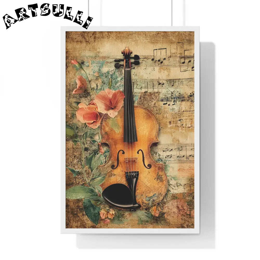 Floral Violin and Sheet Music Framed Print, Artsulli - Art is Long, Life is Short, Poster, Size, 20" x 30", Color, White, , , 19161952811951952378