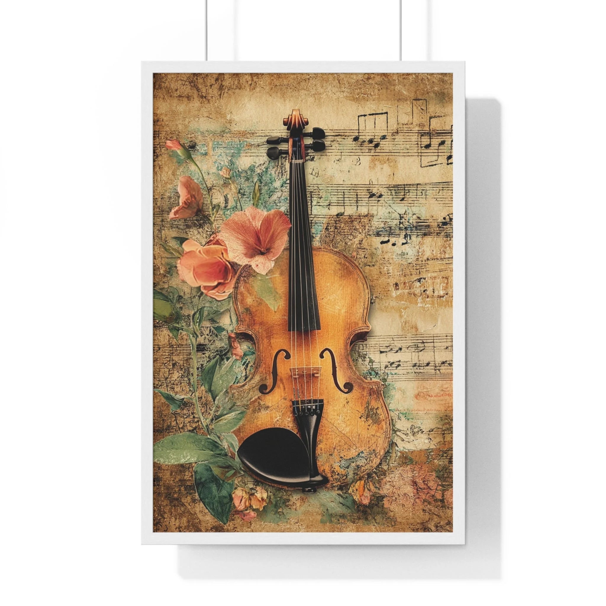 Buy The Best vintage violin floral accents sheet By Artsulli x Color Printify - Floral Violin and Sheet Music Framed Print - 2025