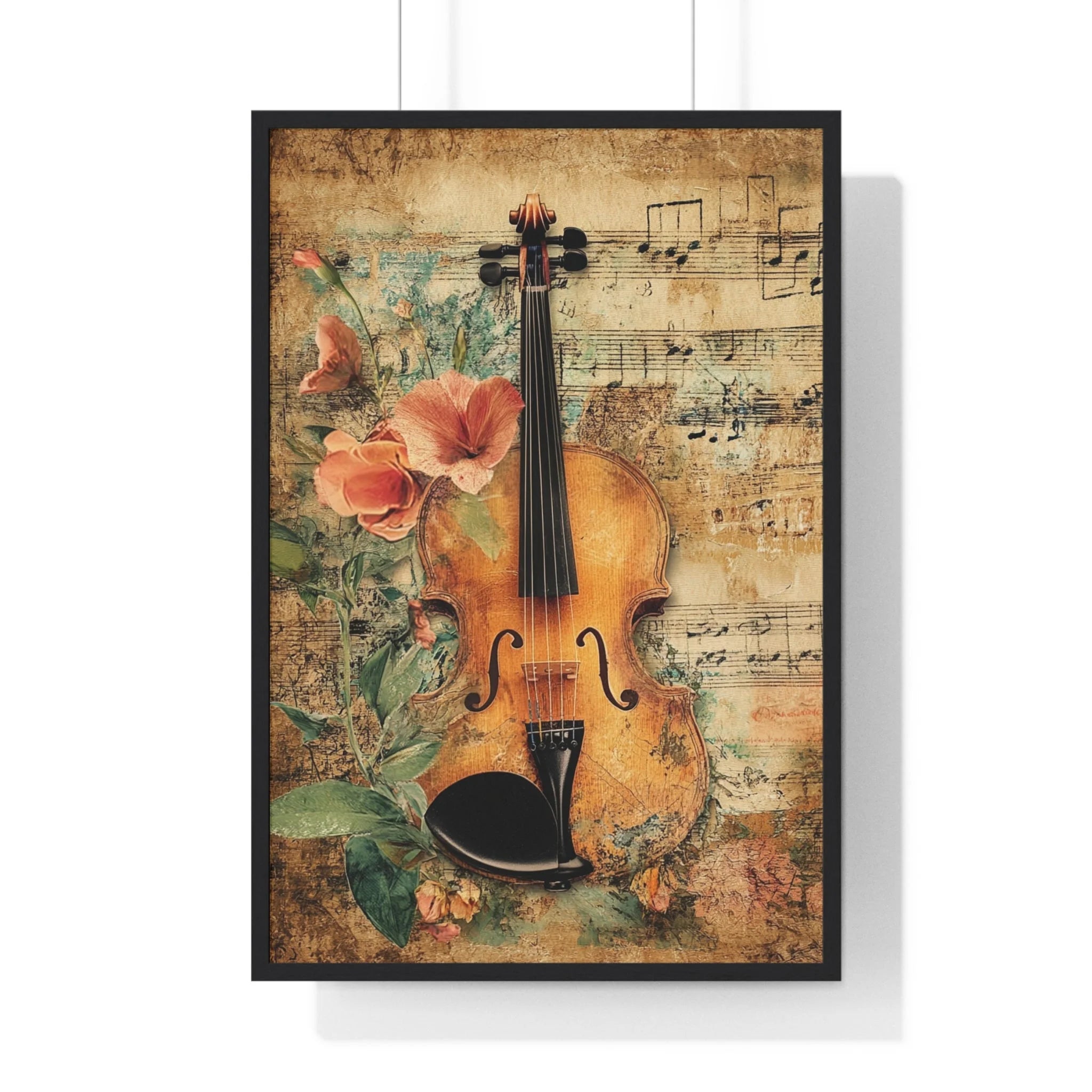 Buy The Best vintage violin floral accents musical By Artsulli x Color Printify - Floral Violin and Sheet Music Framed Print - 2025
