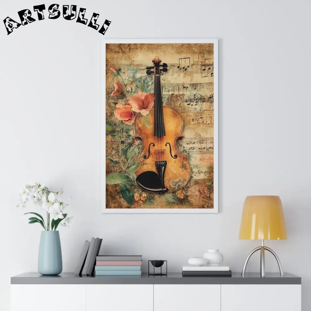 Floral Violin and Sheet Music Framed Print, Artsulli - Art is Long, Life is Short, Poster, , , , , , , 