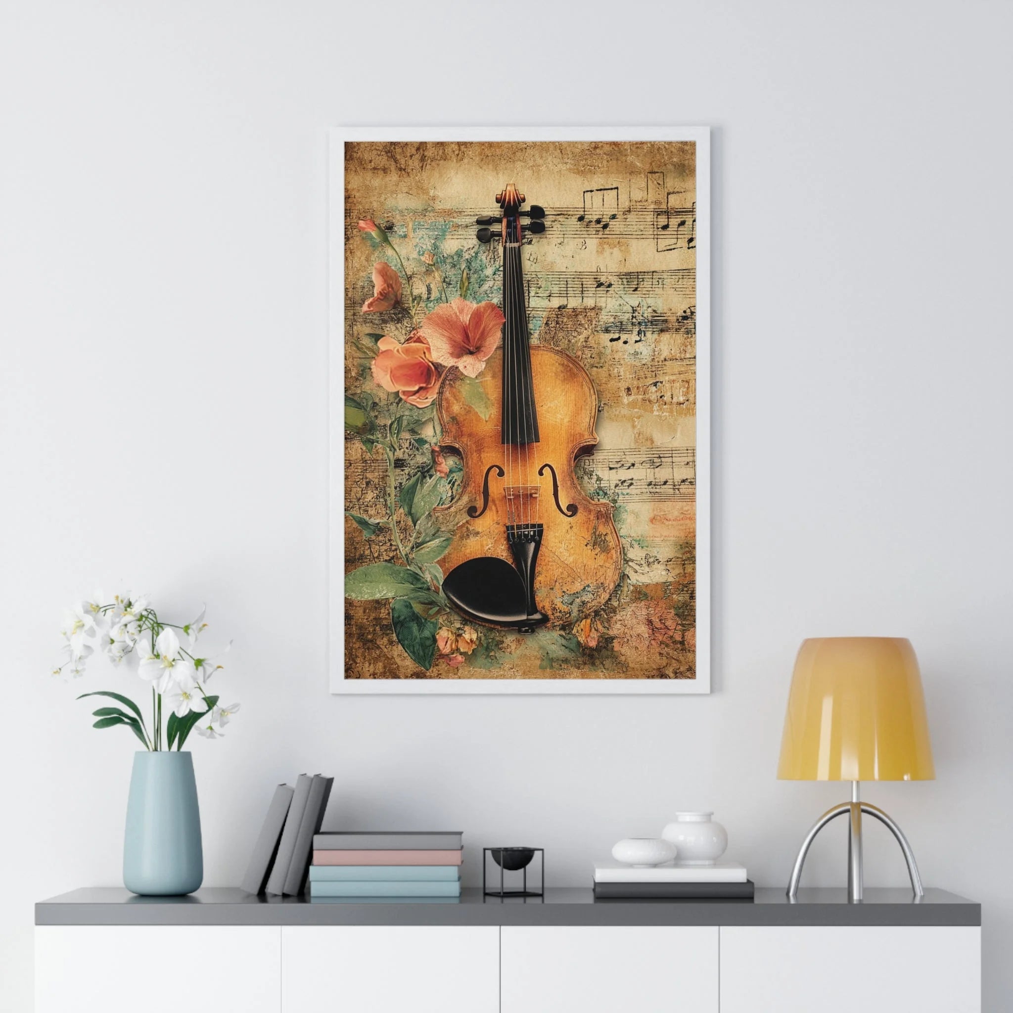 Buy The Best vintage violin wall art floral By Artsulli x Color Printify - Floral Violin and Sheet Music Framed Print - 2025