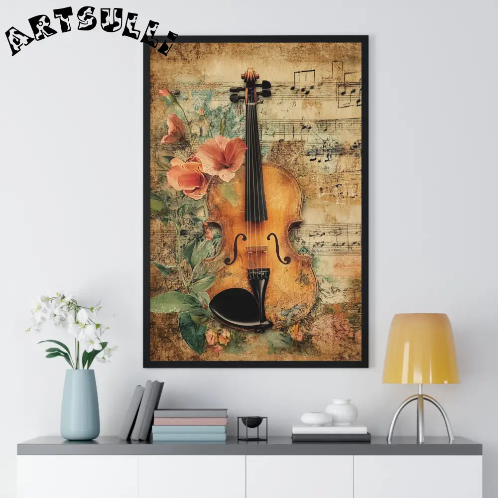 Floral Violin and Sheet Music Framed Print, Artsulli - Art is Long, Life is Short, Poster, , , , , , , 