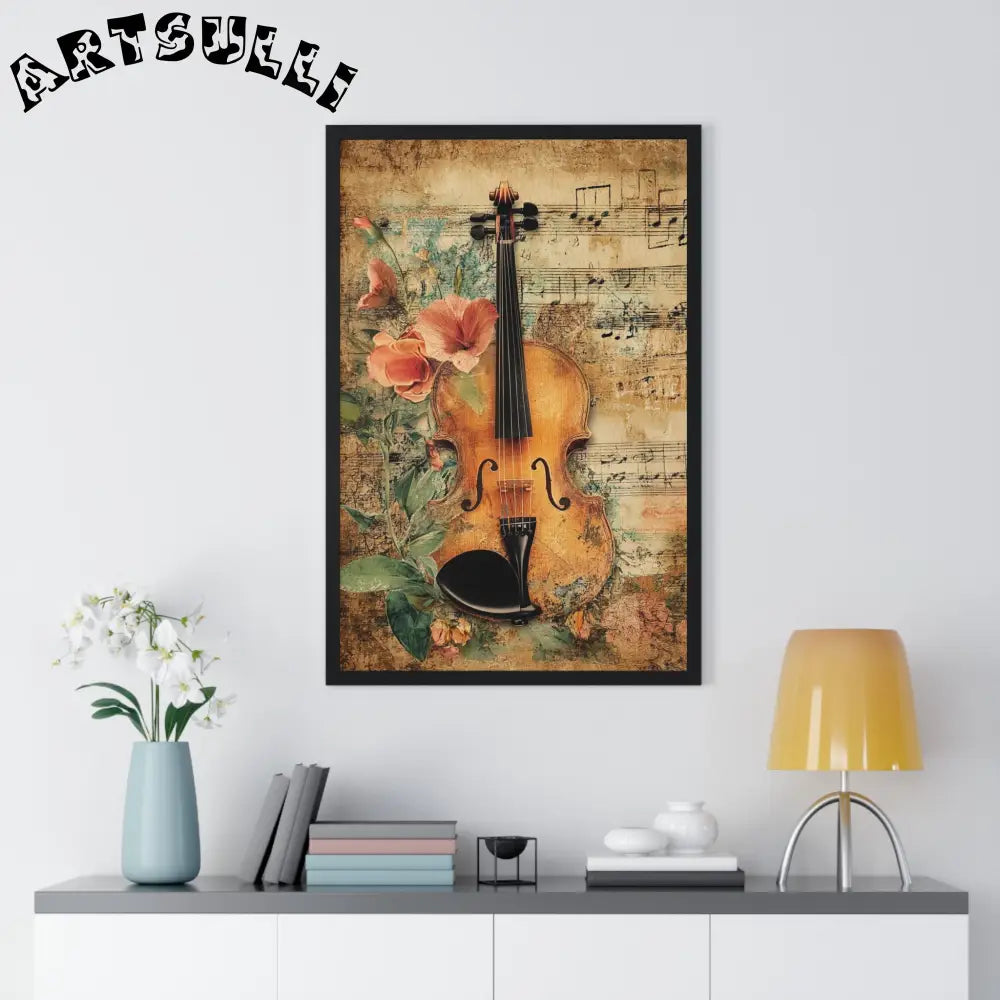 Floral Violin and Sheet Music Framed Print, Artsulli - Art is Long, Life is Short, Poster, , , , , , , 
