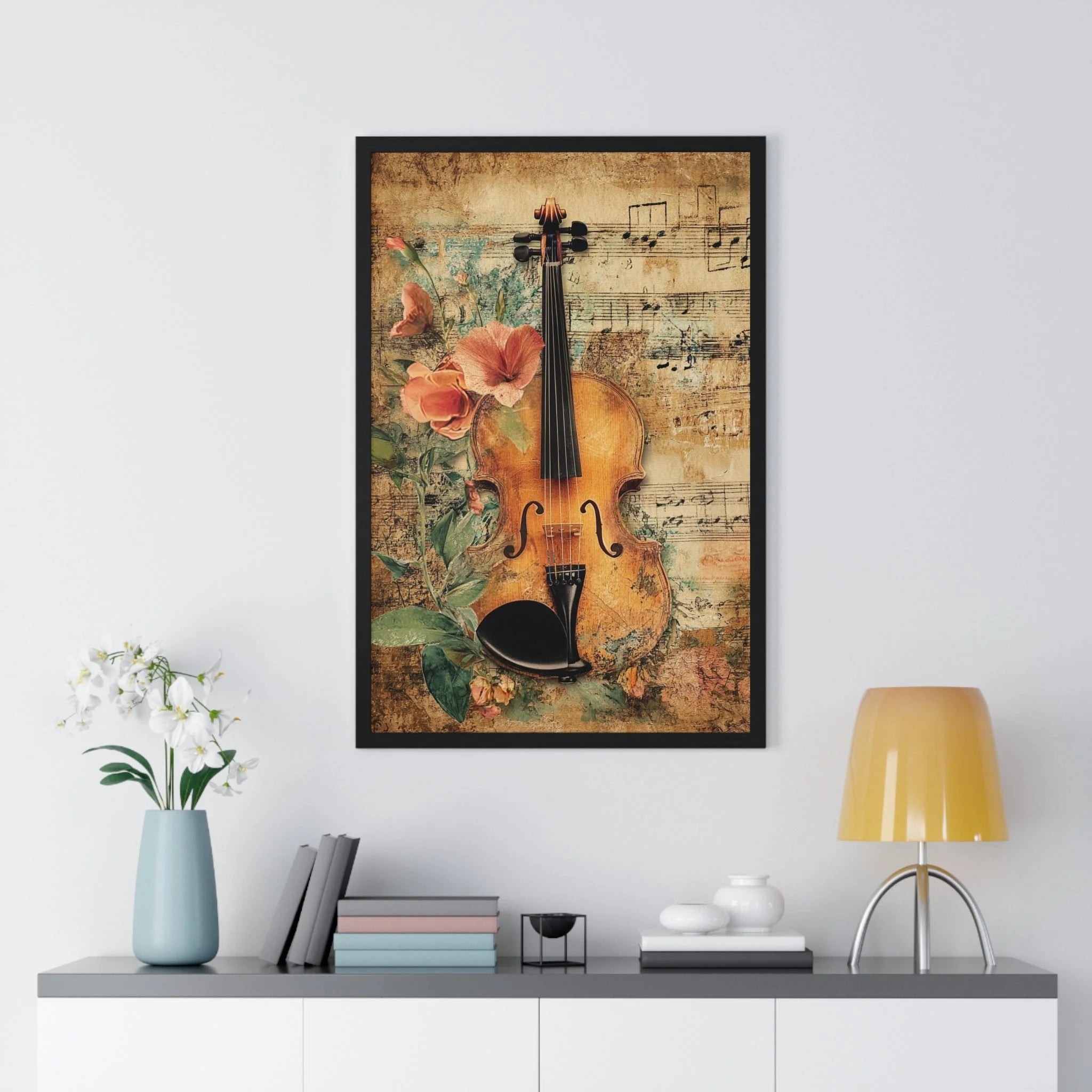 Buy The Best vintage violin wall art floral By Artsulli x Color Printify - Floral Violin and Sheet Music Framed Print - 2025