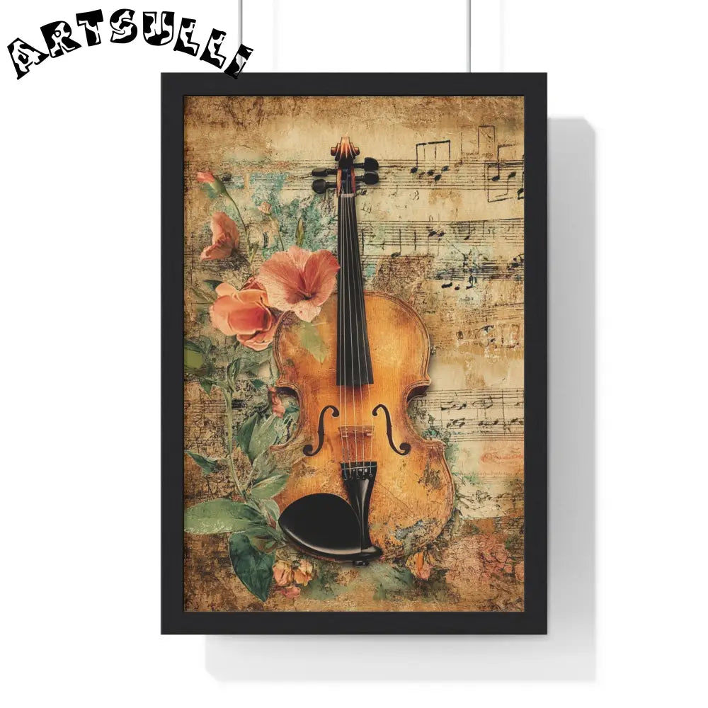 Floral Violin and Sheet Music Framed Print, Artsulli - Art is Long, Life is Short, Poster, Size, 12″ x 18″, Color, Black, , , 17708111205113027201