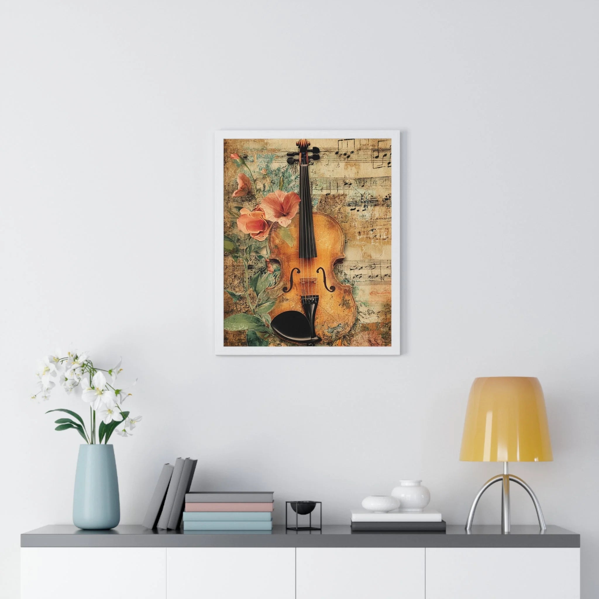 Buy The Best vintage violin wall art floral By Artsulli x Color Printify - Floral Violin and Sheet Music Framed Print - 2025