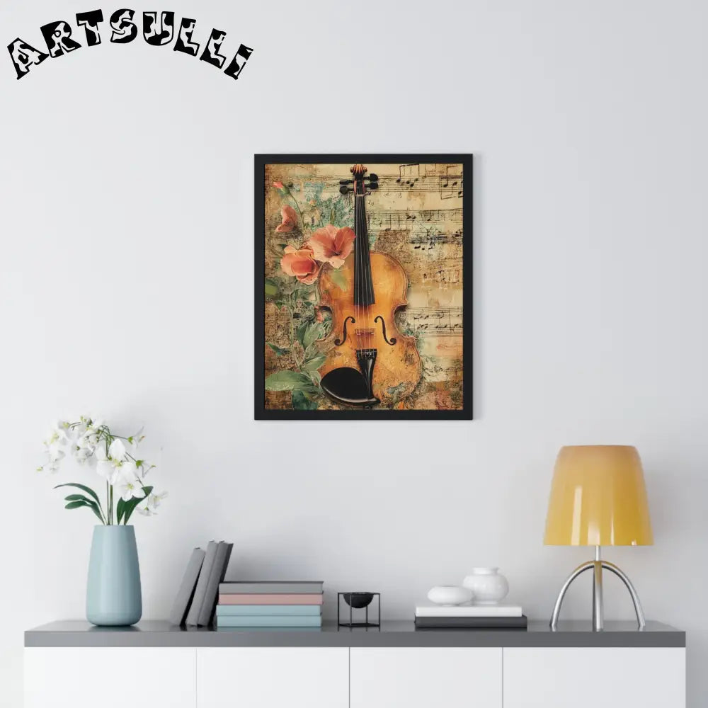 Floral Violin and Sheet Music Framed Print, Artsulli - Art is Long, Life is Short, Poster, , , , , , , 