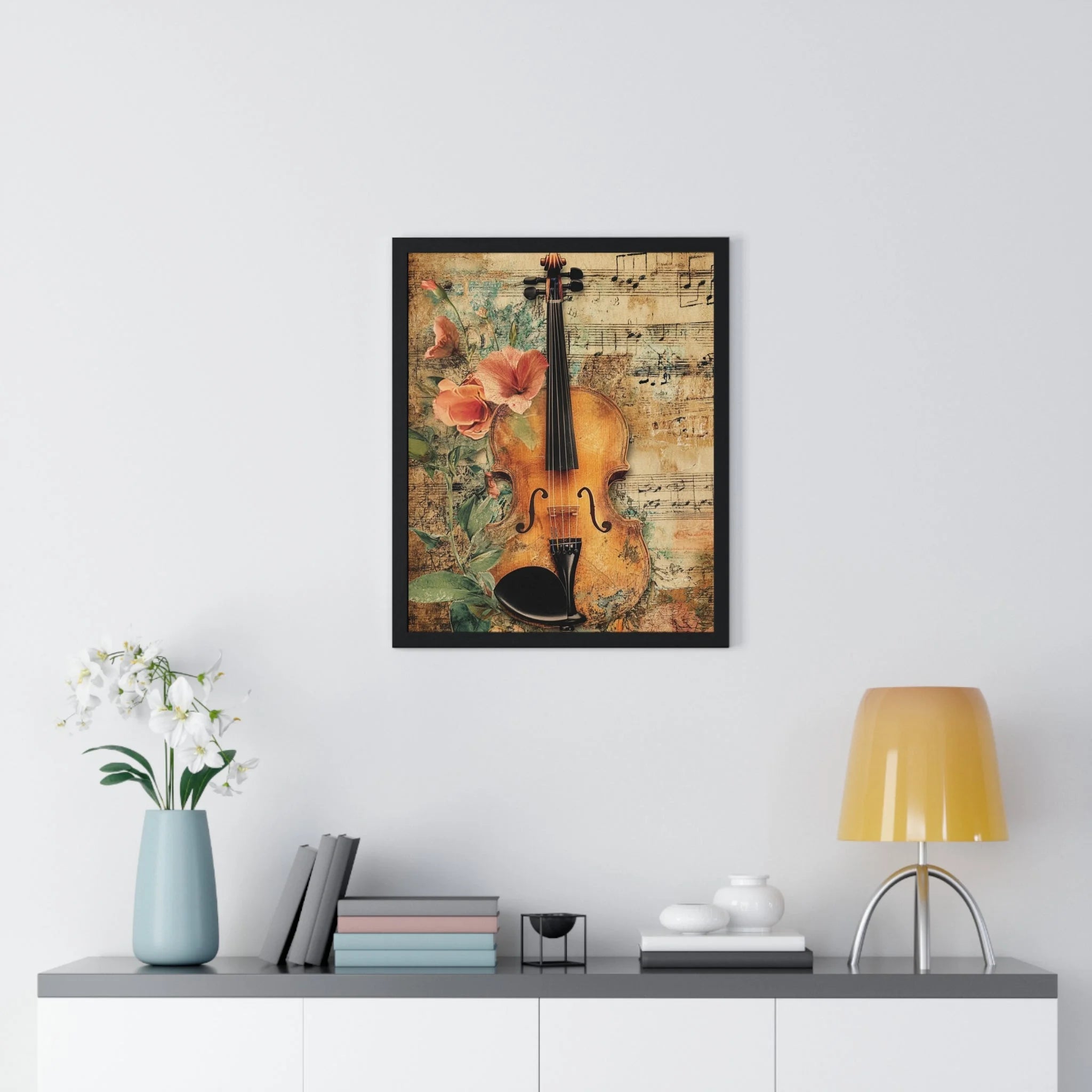 Buy The Best vintage violin wall art floral By Artsulli x Color Printify - Floral Violin and Sheet Music Framed Print - 2025