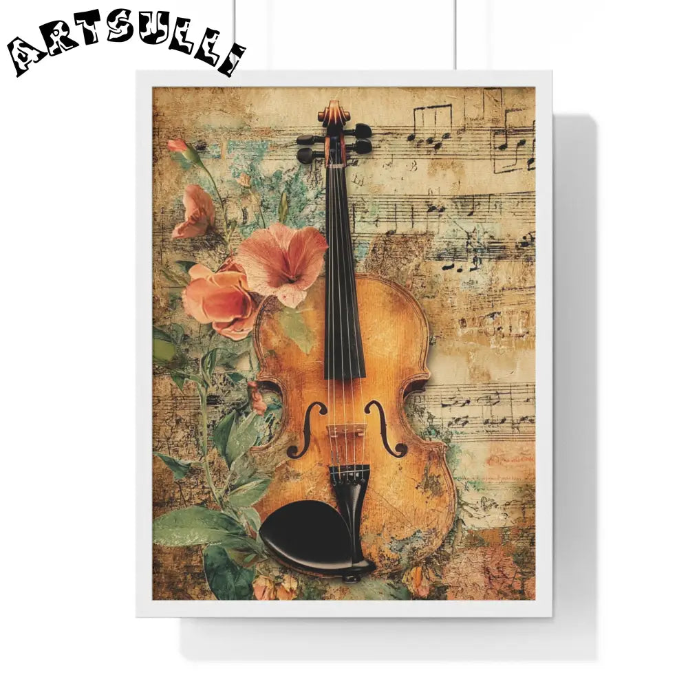 Floral Violin and Sheet Music Framed Print, Artsulli - Art is Long, Life is Short, Poster, Size, 18″ x 24″, Color, White, , , 81457646282717708167