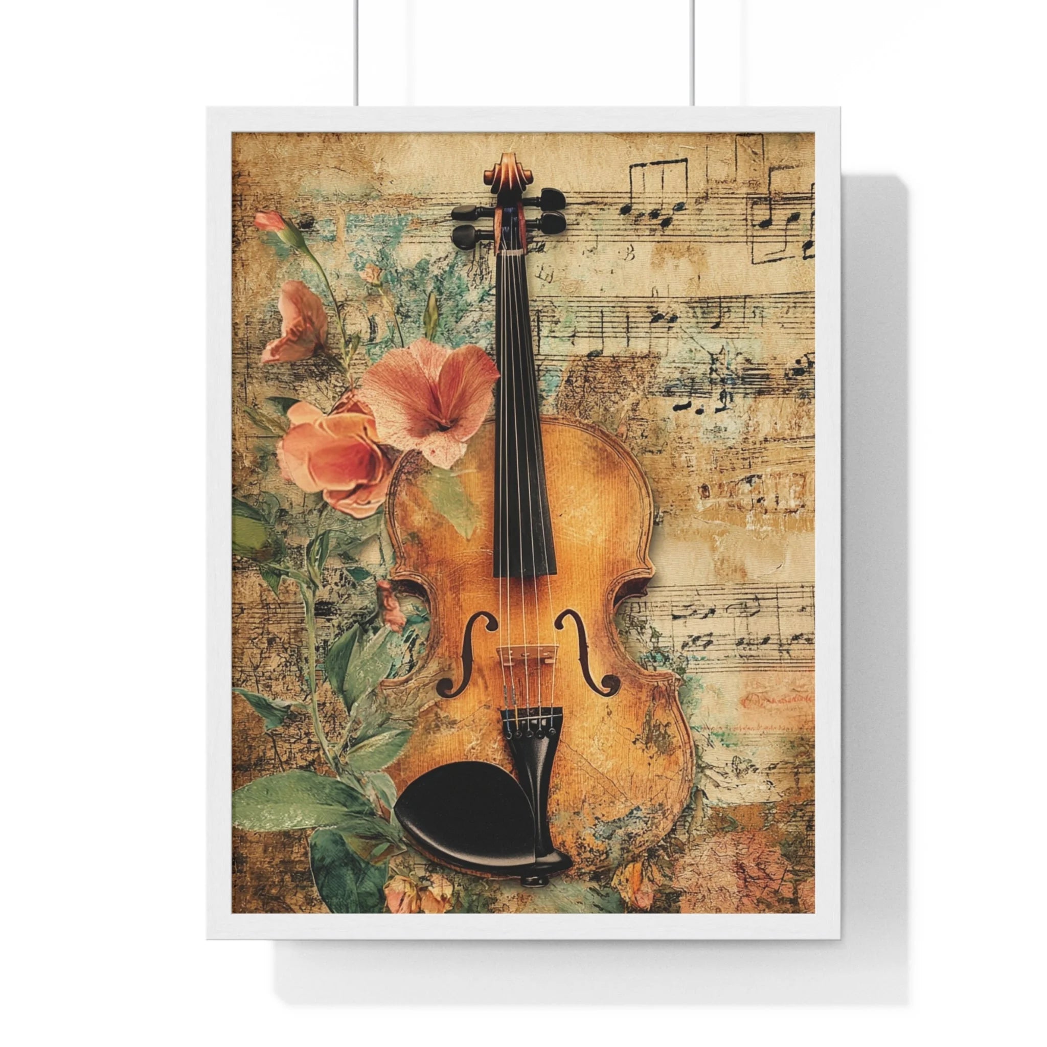 Buy The Best vintage violin floral accents aged By Artsulli x Color Printify - Floral Violin and Sheet Music Framed Print - 2025