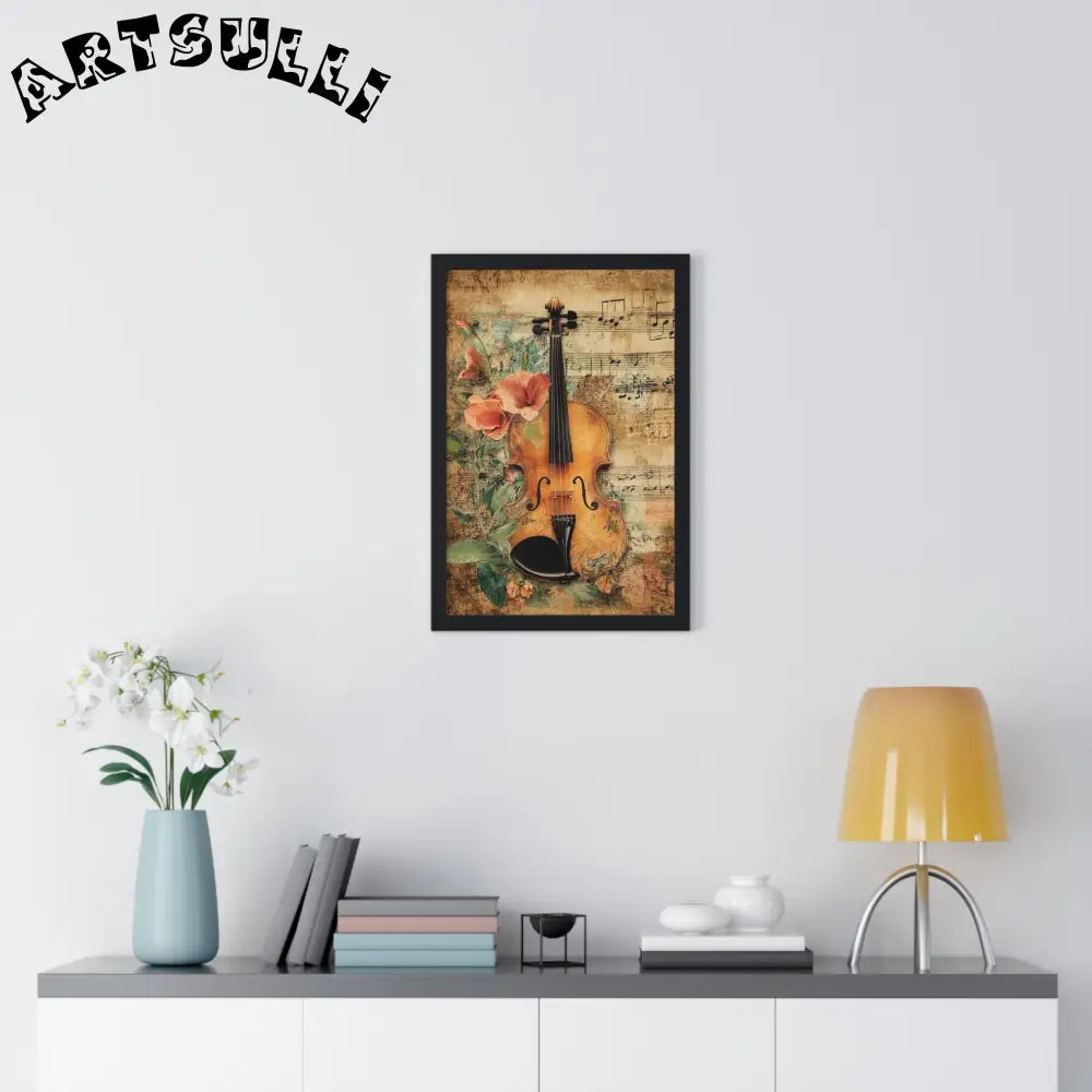 Floral Violin and Sheet Music Framed Print, Artsulli - Art is Long, Life is Short, Poster, , , , , , , 