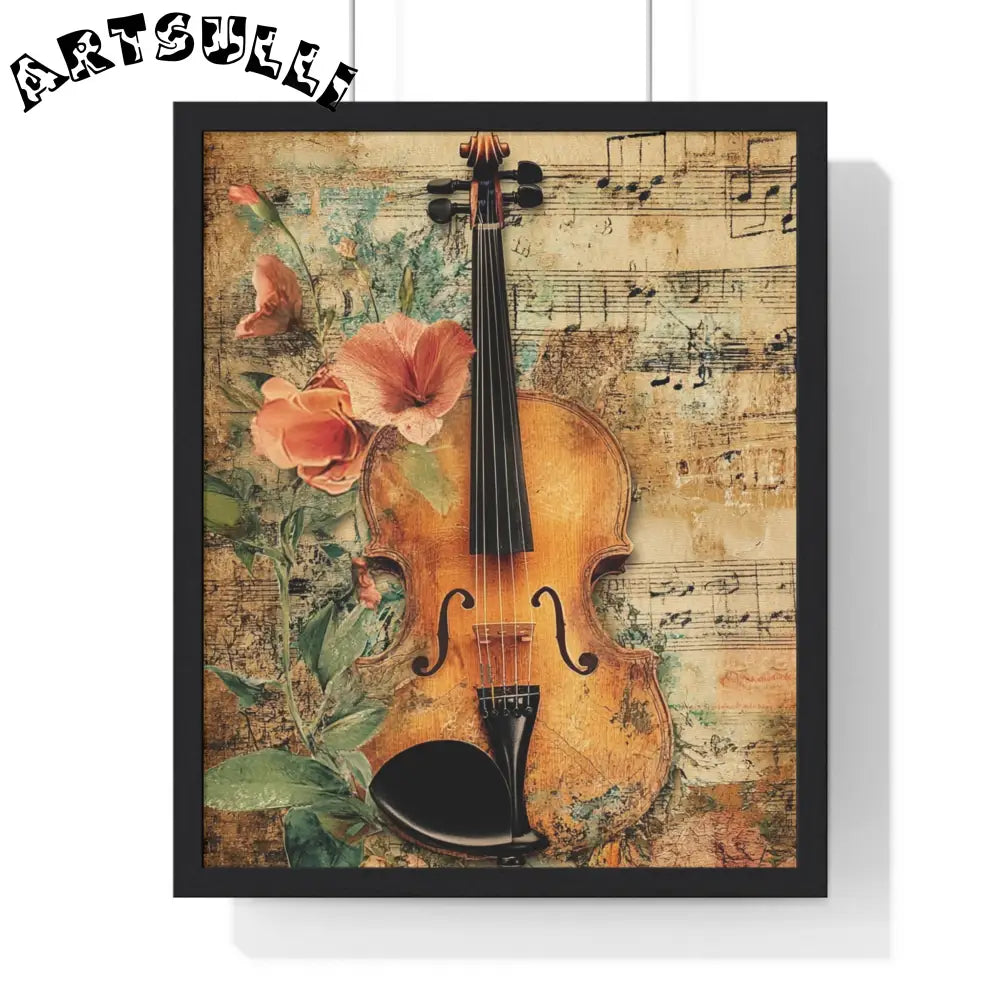 Floral Violin and Sheet Music Framed Print, Artsulli - Art is Long, Life is Short, Poster, Size, 16" x 20", Color, Black, , , 10366696806277655426