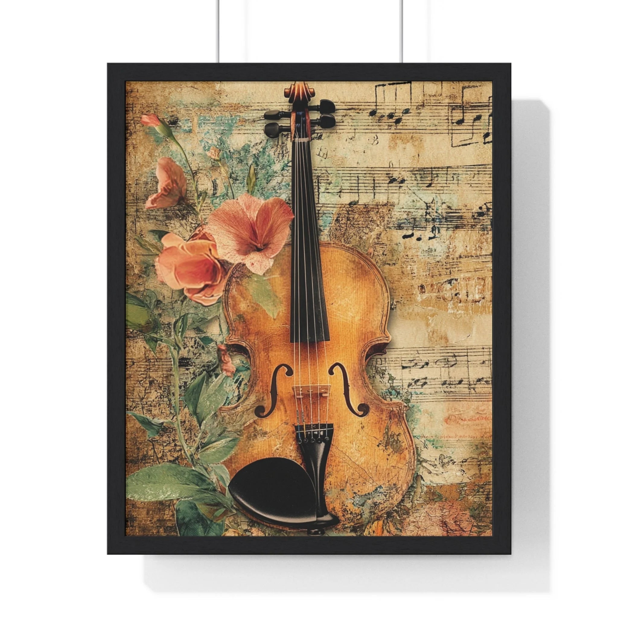Buy The Best vintage violin floral accents musical By Artsulli x Color Printify - Floral Violin and Sheet Music Framed Print - 2025