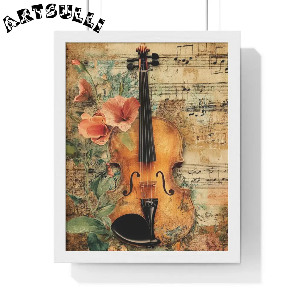 Floral Violin and Sheet Music Framed Print, Artsulli - Art is Long, Life is Short, Poster, Size, 11″ x 14″, Color, White, , , 11527007646295600387