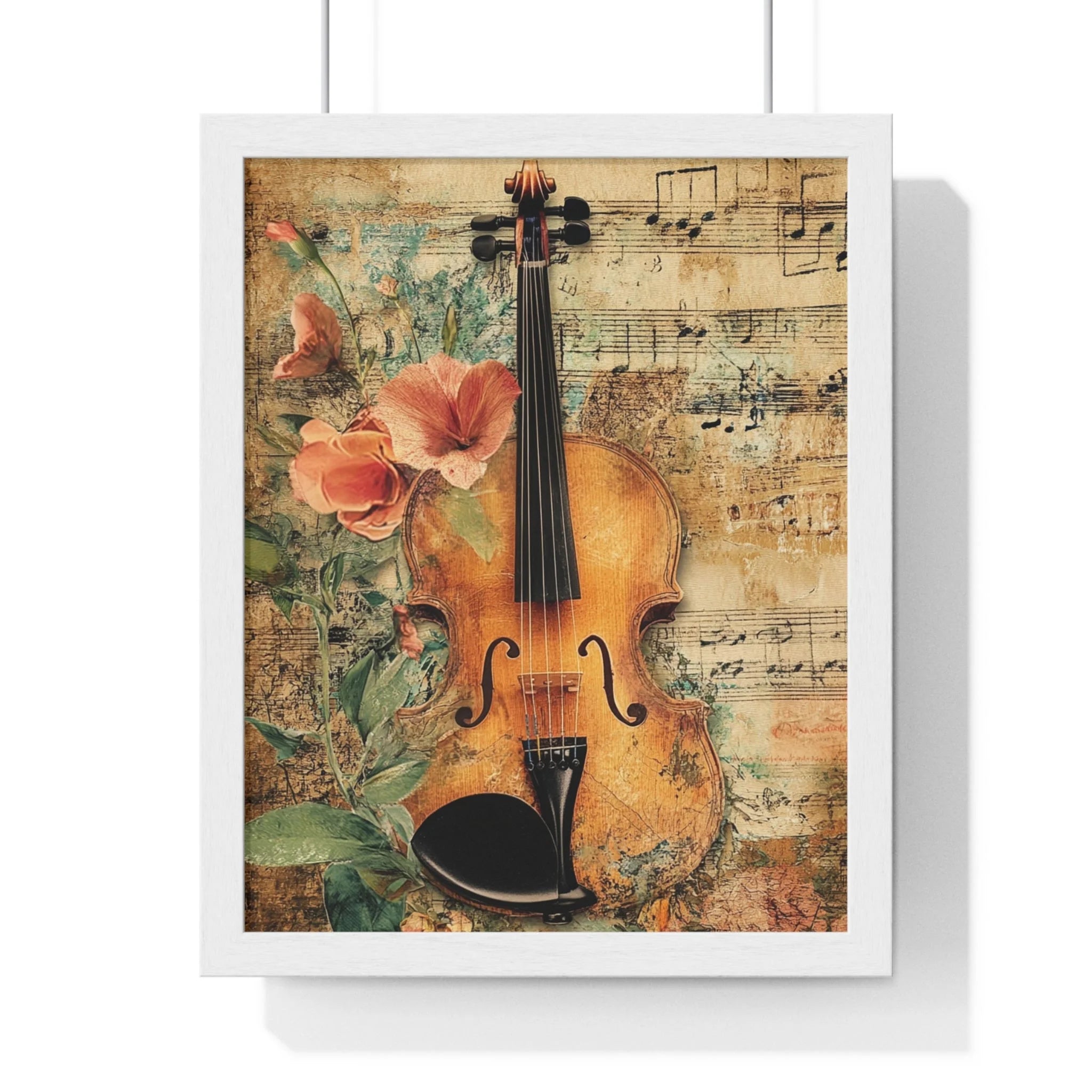 Buy The Best vintage violin floral accents aged By Artsulli x Color Printify - Floral Violin and Sheet Music Framed Print - 2025
