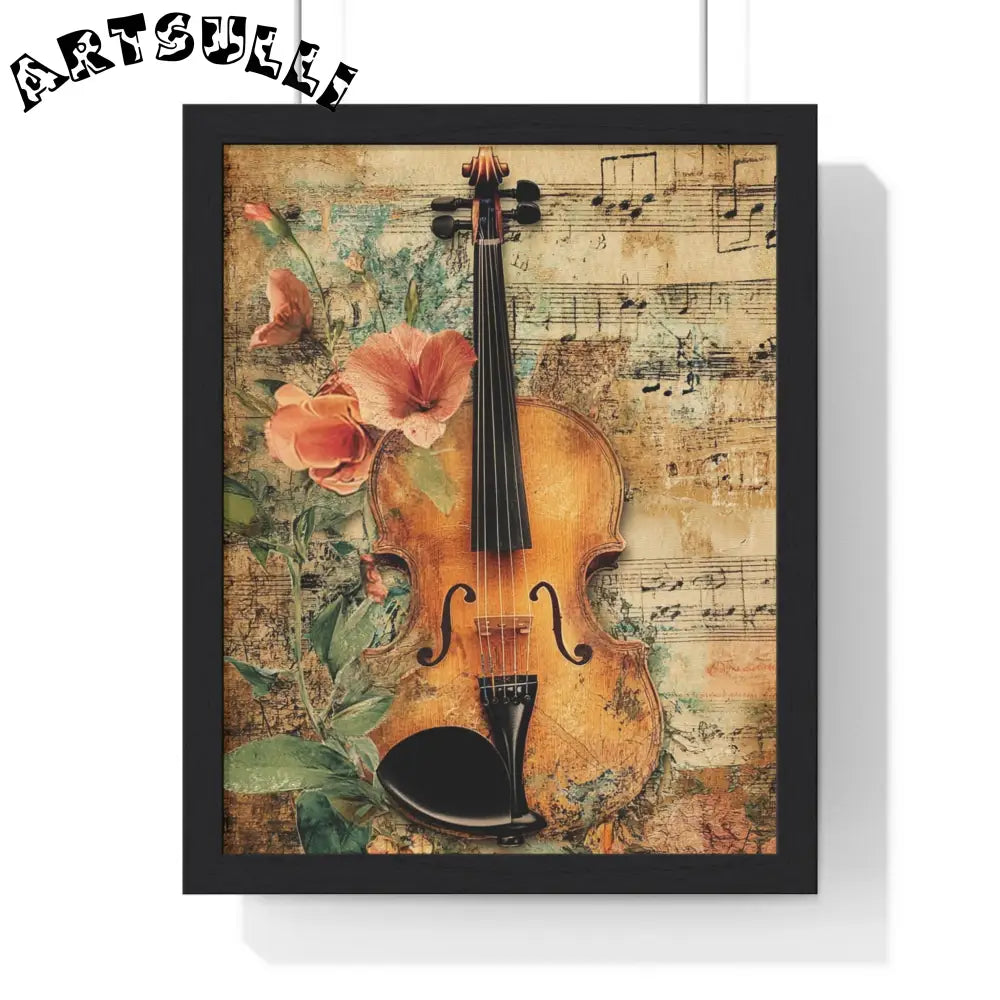 Floral Violin and Sheet Music Framed Print, Artsulli - Art is Long, Life is Short, Poster, Size, 11″ x 14″, Color, Black, , , 30990266487554171699