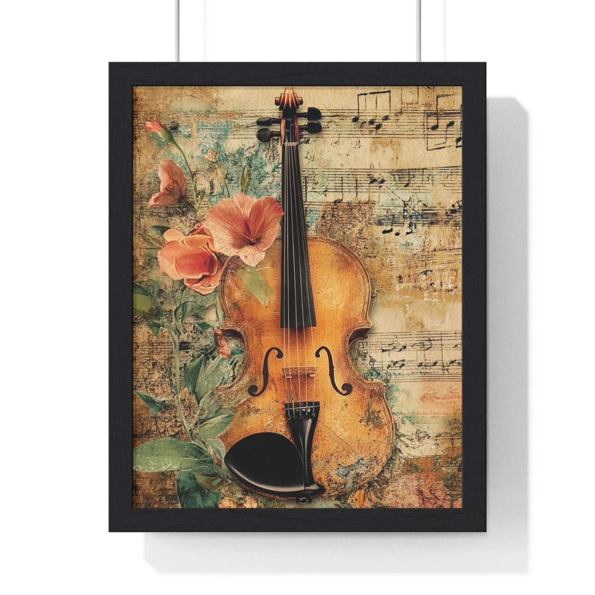 Buy The Best vintage violin floral accents musical By Artsulli x Color Printify - Floral Violin and Sheet Music Framed Print - 2025