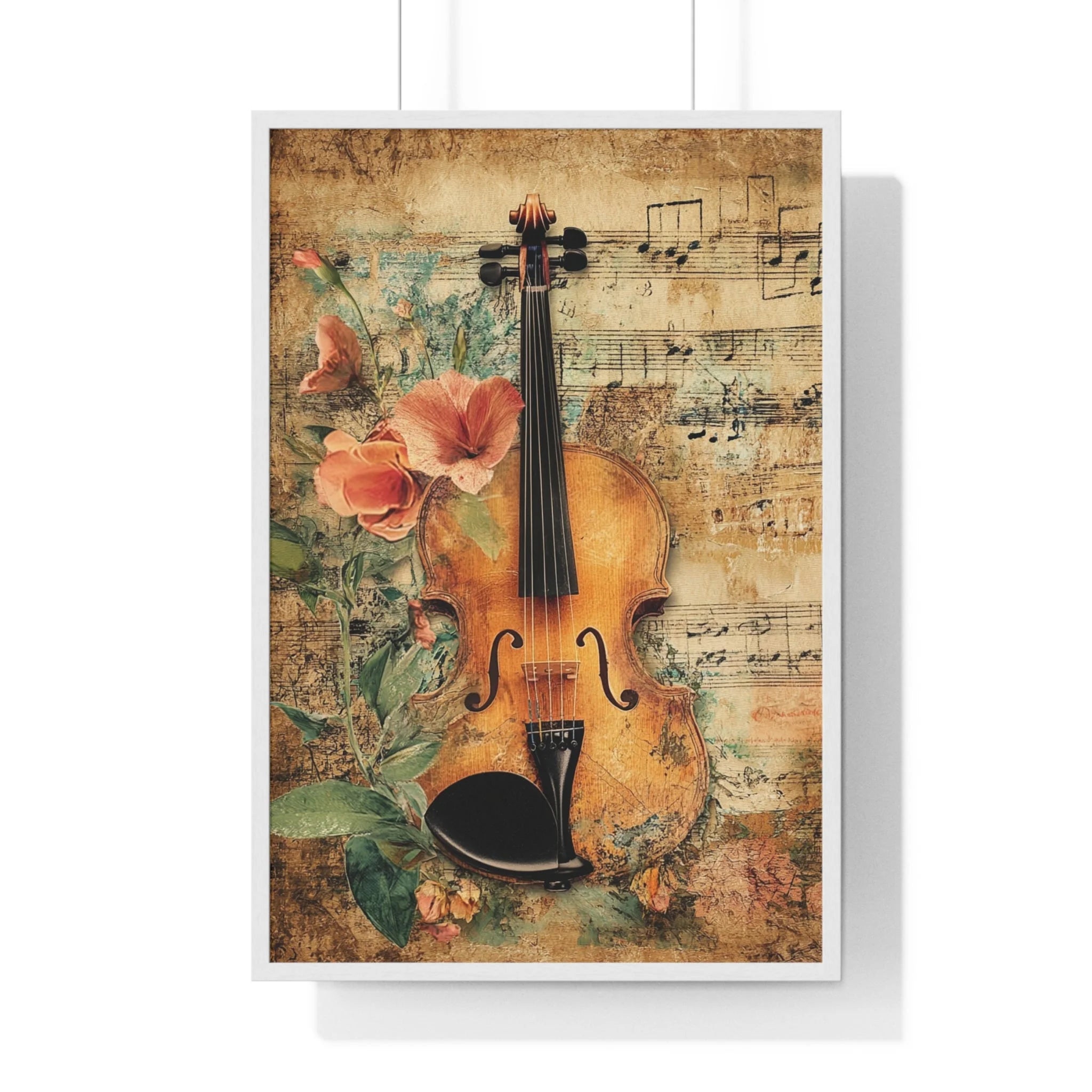 Buy The Best vintage violin floral accents sheet By Artsulli x Color Printify - Floral Violin and Sheet Music Framed Print - 2025
