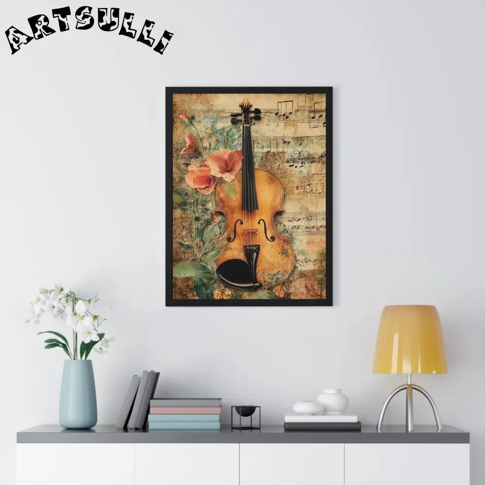 Floral Violin and Sheet Music Framed Print, Artsulli - Art is Long, Life is Short, Poster, , , , , , , 