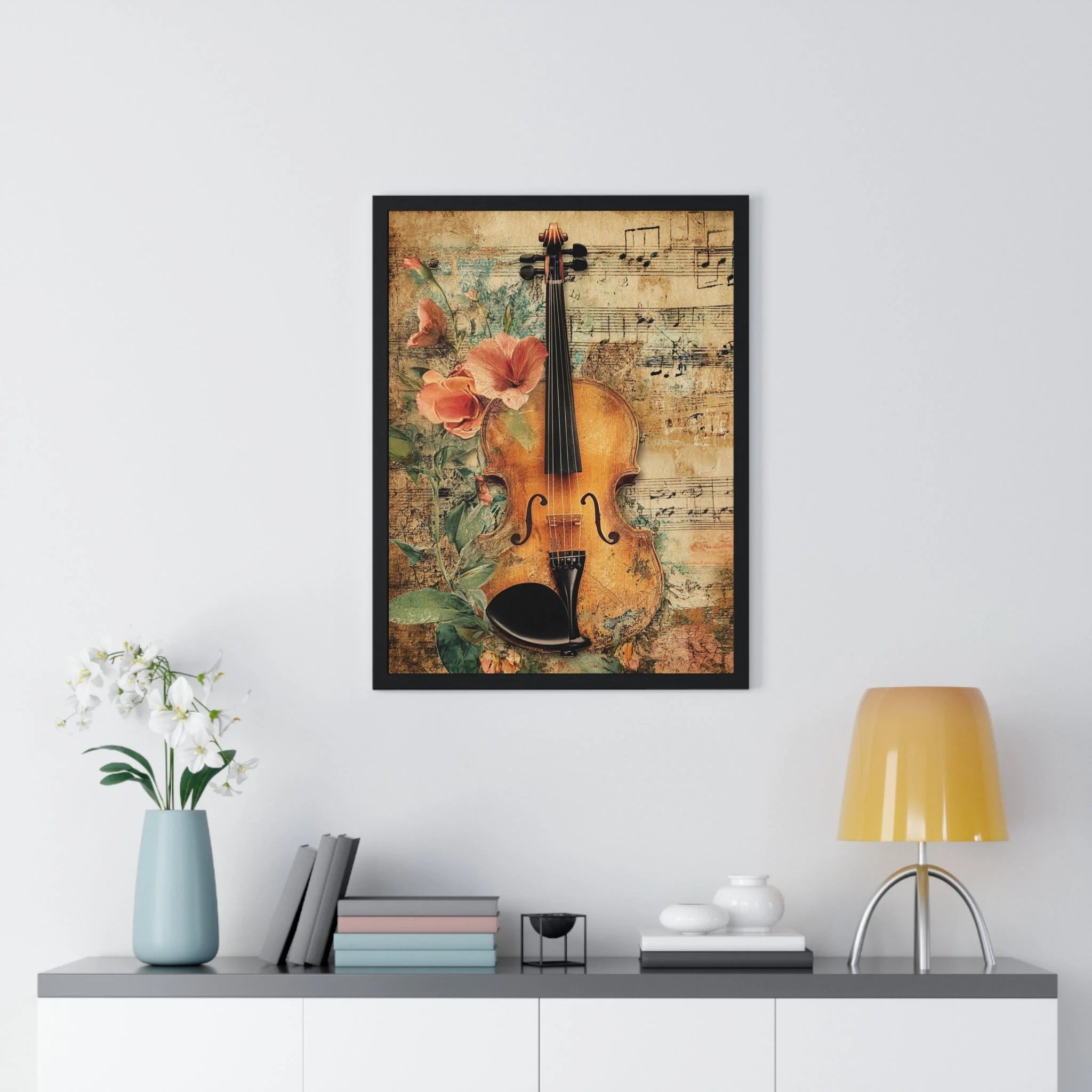 Buy The Best violin floral design brown gold By Artsulli x Color Printify - Floral Violin and Sheet Music Framed Print - 2025