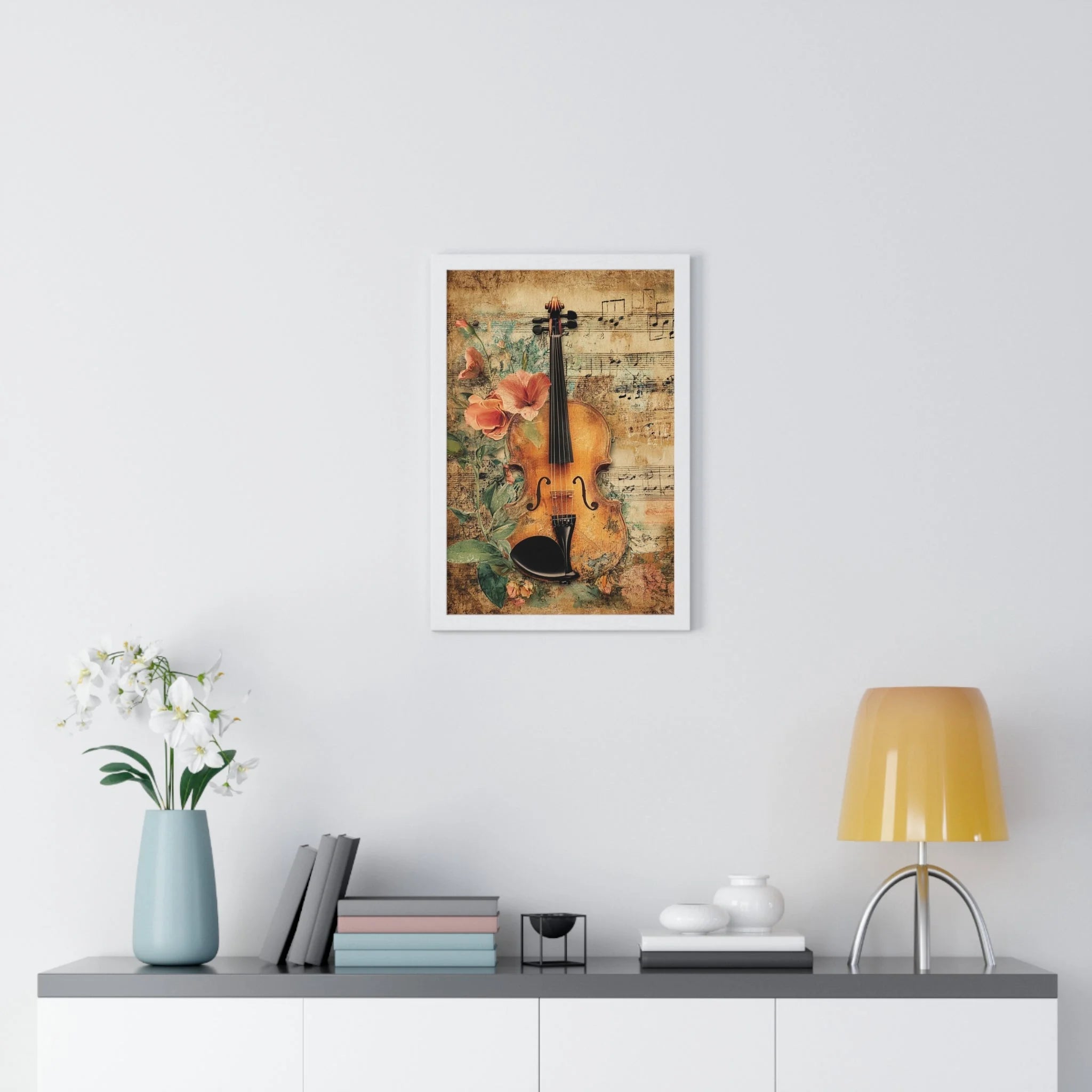 Buy The Best vintage violin art print floral By Artsulli x Color Printify - Floral Violin and Sheet Music Framed Print - 2025