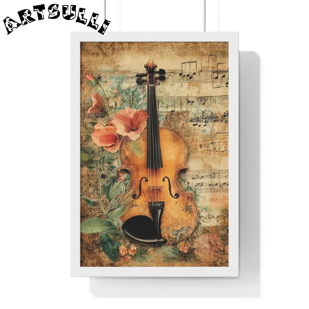 Floral Violin and Sheet Music Framed Print, Artsulli - Art is Long, Life is Short, Poster, Size, 12″ x 18″, Color, White, , , 16745741049377941101