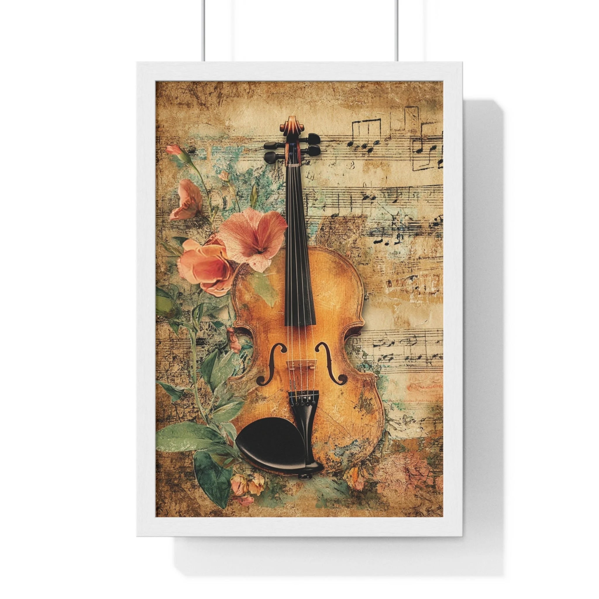 Buy The Best vintage violin floral accents musical By Artsulli x Color Printify - Floral Violin and Sheet Music Framed Print - 2025
