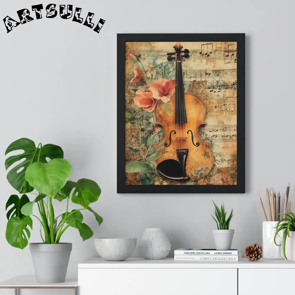 Floral Violin and Sheet Music Framed Print, Artsulli - Art is Long, Life is Short, Poster, , , , , , , 